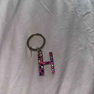 Multicolor Rhinestone “H” Initial Keychain – Silver Tone Letter Charm